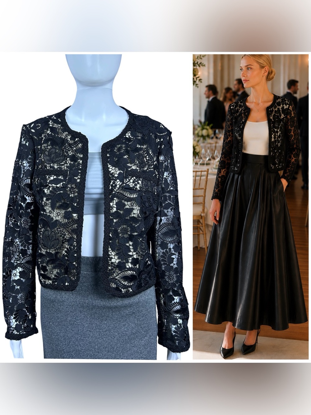 Milly Garden Lace Jacket Size 6 3D Floral Open Front Wedding Cocktail Event
